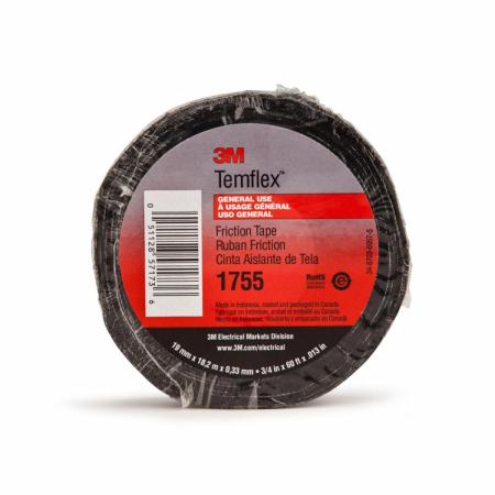 3M™ Temflex™ 1755 Baumwollgewebeband, Schwarz, 19 mm x 18.3 m, 0.33 mm