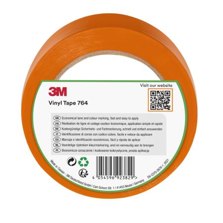 3M™ Allzweck-PVC-Klebeband 764, Orange, 50 mm x 33 m, 0.13 mm, Einzeln verpackt