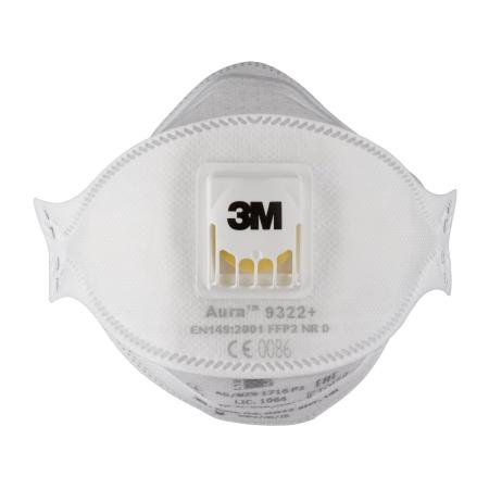 3M™ Aura™ Comfort Cool Flow™ Partikelmaske 9322+, FFP2, mit Ventil, 10er-Packung
