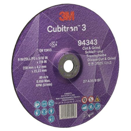 Preview: 3M™ Cubitron™ 3 Cut and Grind Schruppscheibe, 94343, 36+, T27, 230 mm x 4,2 mm x 22,23 mm, EN, 10/Pack, 20 Stück/VE
