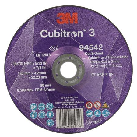 3M™ Cubitron™ 3 Cut and Grind Schruppscheibe, 94542, 36+, T27, 180 mm x 4,2 mm x 22,23 mm, EN, 10/Pack, 20 Stück/VE