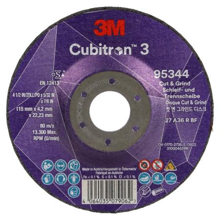3M™ Cubitron™ 3 Cut and Grind Schruppscheibe, 95344, 36+, T27, 115 mm x 4,2 mm x 22,23 mm, EN, 10/Pack, 20 Stück/VE