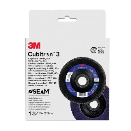 3M™ Cubitron™ 3 Fächerschleifscheibe 1169F, 40+, T29-Conical, 125 mm x 22.23 mm, 1/Pack, 10 ea/Case, Sample Pack