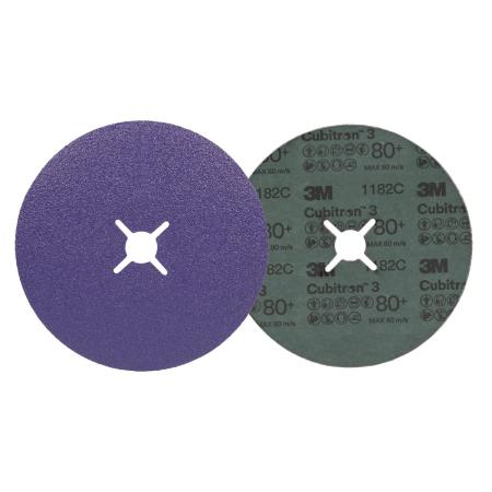 Preview: 3M™ Cubitron™ 3 Fiberscheibe 1182C, 80+, 180 mm x 22 mm, Slotted, 25/Bag, 100 ea/Case
