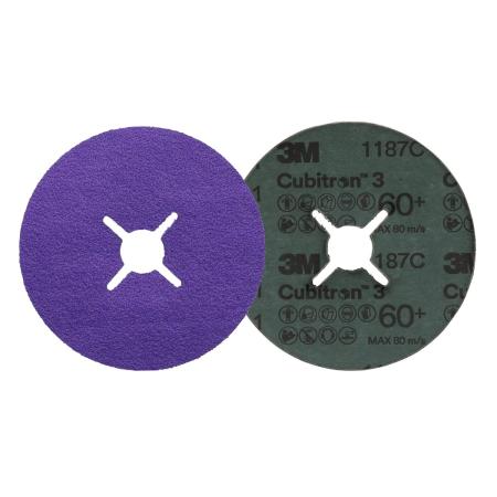 Preview: 3M™ Cubitron™ 3 Fiberscheibe 1187C, 60+, 125 mm x 22 mm, Slotted, 25/Bag, 100 ea/Case