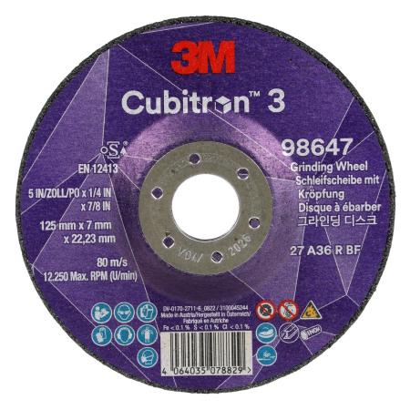3M™ Cubitron™ 3 Schruppscheibe, 98647, 36+, T27, 125 mm x 7 mm x 22,23 mm, EN, 10/Pack, 20 Stück/VE