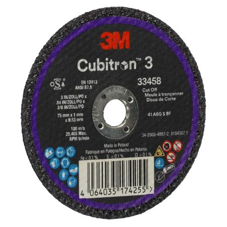Preview: 3M™ Cubitron™ 3 Trennscheibe, 75 mm x 1 mm x 9,53 mm, 33458