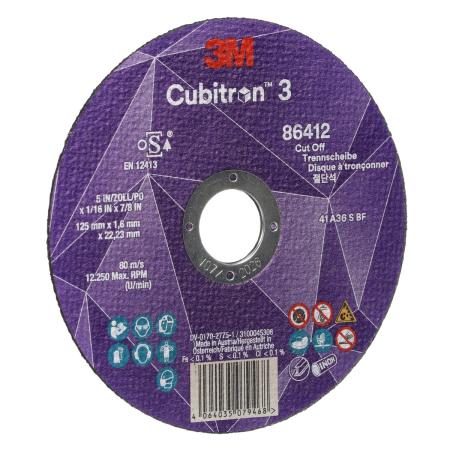 Preview: 3M™ Cubitron™ 3 Trennscheibe, 86412, 36+, T41, 125 mm x 1,6 mm x 22,23 mm, EN, 25/Pack, 50 Stück/VE