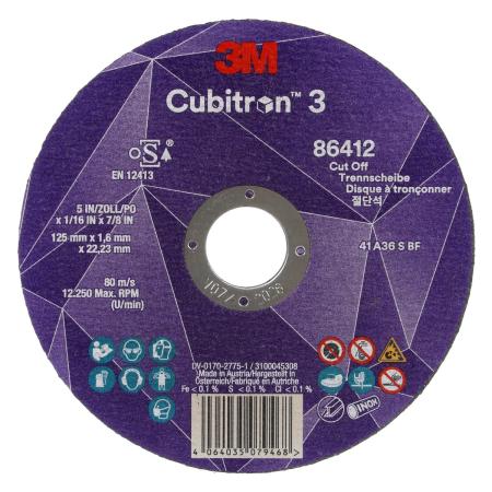 3M™ Cubitron™ 3 Trennscheibe, 86412, 36+, T41, 125 mm x 1,6 mm x 22,23 mm, EN, 25/Pack, 50 Stück/VE