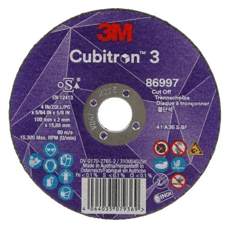 3M™ Cubitron™ 3 Trennscheibe, 86997, 36+, T41, 100 mm x 2 mm x 15,88 mm, EN, 25/Pack, 50 Stück/VE
