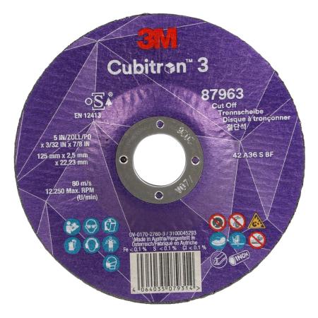 3M™ Cubitron™ 3 Trennscheibe, 87963, 36+, T42, 125 mm x 2,5 mm x 22,23 mm, EN, 25/Pack, 50 Stück/VE