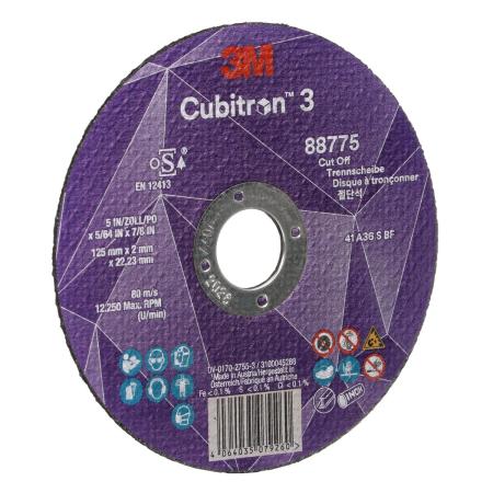 Preview: 3M™ Cubitron™ 3 Trennscheibe, 88775, 36+, T41, 125 mm x 2 mm x 22,23 mm, EN, 25/Pack, 50 Stück/VE