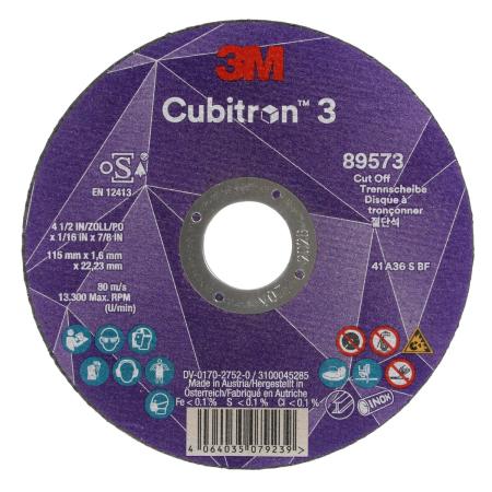 3M™ Cubitron™ 3 Trennscheibe, 89573, 36+, T41, 115 mm x 1,6 mm x 22,23 mm, EN, 25/Pack, 50 Stück/VE