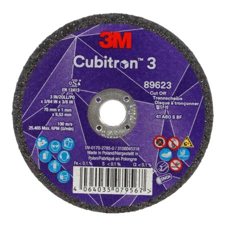 3M™ Cubitron™ 3 Trennscheibe, 89623, 60+, T41, 75 mm x 1 mm x 9,53 mm, EN, 25/Pack, 50 Stück/VE
