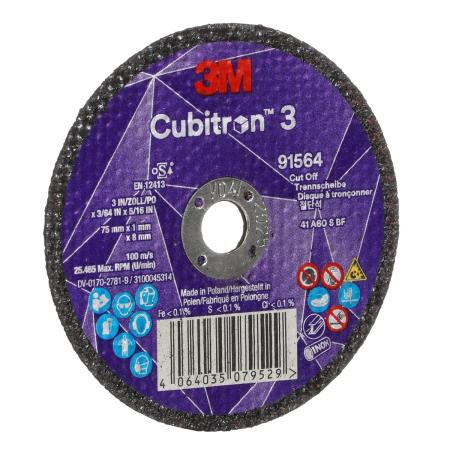 Preview: 3M™ Cubitron™ 3 Trennscheibe, 91564, 60+, T41, 75 mm x 1 mm x 8 mm, EN, 25/Pack, 50 Stück/VE