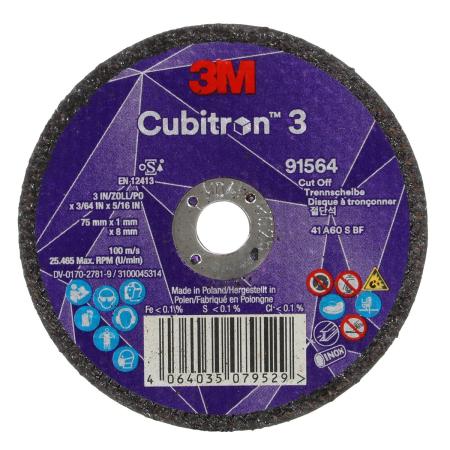 3M™ Cubitron™ 3 Trennscheibe, 91564, 60+, T41, 75 mm x 1 mm x 8 mm, EN, 25/Pack, 50 Stück/VE