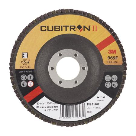 3M™ Cubitron™ II Fächerscheibe 969F, 115 mm x 22 mm, 80+, konisch