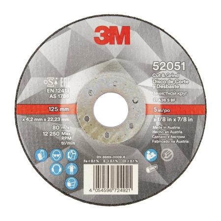 3M™ Cut and Grind Schruppscheibe, T27, 125mm x 4,2mm x 22 mm, 36+
