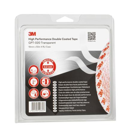 3M™ Doppelseitiges Klebeband GPT-020, Transparent, 19 mm x 50 m, 0.2 mm