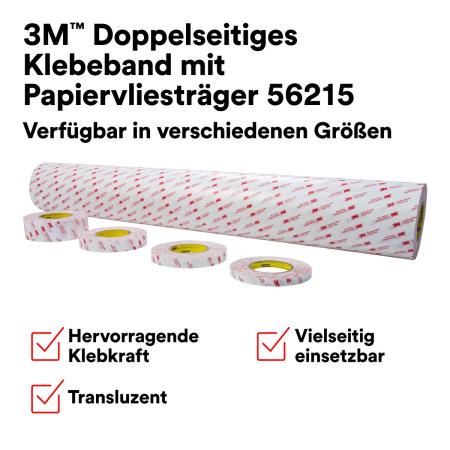 3M™ Doppelseitiges Klebeband mit Papiervlies-Träger 56215, Transparent, 1200 mm x 50 m