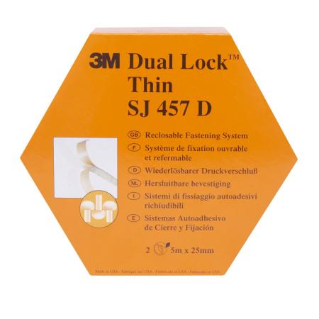 3M™ Dual Lock™ Flexibler Druckverschluss SJ457D, Schwarz, 25 mm x 5 m, 1.7 mm, 109 Köpfe/cm², Spendebox