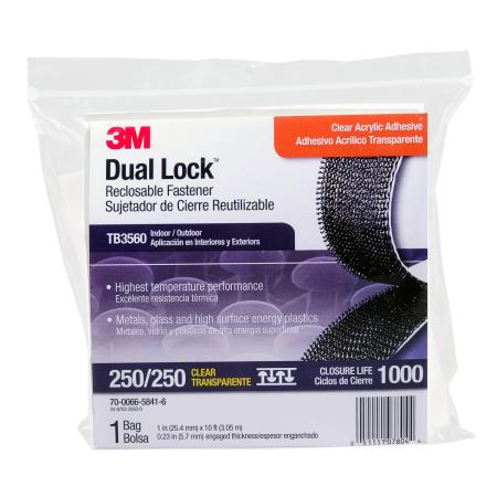 3M™ Dual Lock™ Flexibler Druckverschluss TB3560, Transluzent, 25 mm x 3 m, 5.7 mm, 40 Köpfe/cm2, Aussenbreich