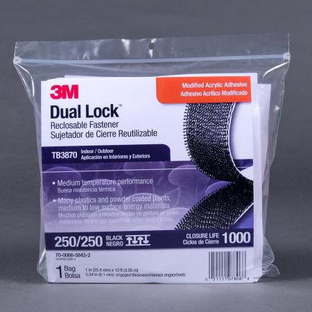 3M™ Dual Lock™ TB3870, Schwarz, 25 mm x 3 m, 6.1 mm, 40 Köpfe/cm2, Aussenbreich