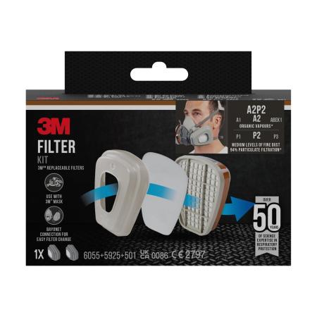 3M™ Filtersatz 6002-1, A2P2 organische Dämpfe (2x6055, 2x5925, 2x501)
