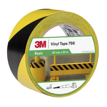 3M™ Gefahrenmarkierungsband 766i, Gelb/Schwarz, 50 mm x 33 m, einzelverpackt