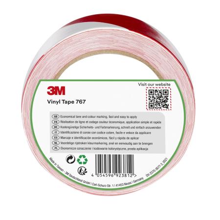 3M™ Gefahrenwarnmarkierungsband 767i, Rot/Weiß, 50 mm x 33 m, einzelverpackt