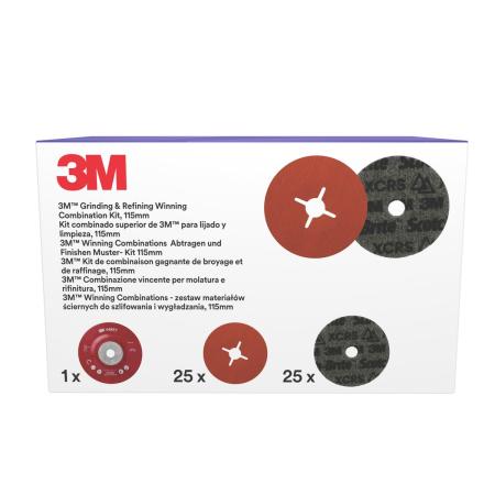 3M™ Grinding & Refining Kit, enthält 115 mm 787C Fiber- und PN-DH Vliesscheibe, mit flachem Stützteller, 1 Stück/Satz