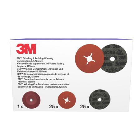 3M™ Grinding & Refining Kit, enthält 125 mm 787C Fiber- und PN-DH Vliesscheibe, mit flachem Stützteller, 1 Stück/Satz