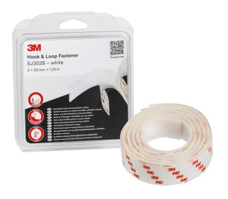 3M™ Haken- und Schlaufenband SJ352B, Weiß, 25 mm x 1.25 m, 4.4 mm, Blister IPC