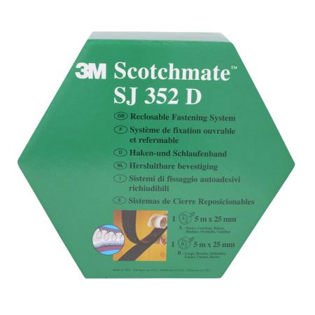 3M™ Haken- und Schlaufenband SJ352D, Schwarz, 25 mm x 5 m, 4.4 mm, Innenbereich, Spendebox