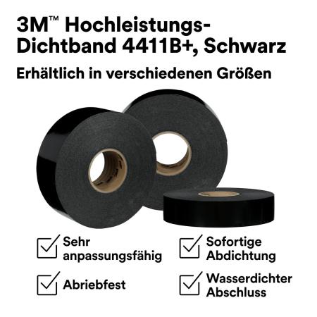Preview: 3M™ Hochleistungs-Dichtband 4411B+, Schwarz, 50 mm x 33 m