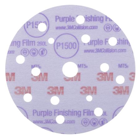 Preview: 3M™ Hookit™ Purple Schleifscheibe 260L, 15-fach gelocht, 150 mm, P1500, 51154