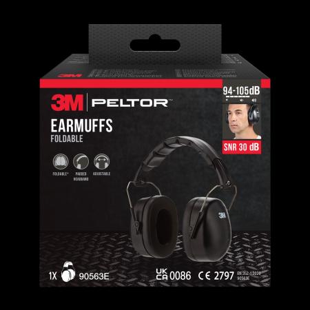 Preview: 3M™ Kapselgehörschützer mit faltbarem Kopfbügel 90563E, SNR-Wert 30 dB, Schwarz