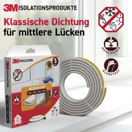 Preview: 3M™ Klassische Isolierdichtung Mittelgroße Lücke, Weiß, 6M