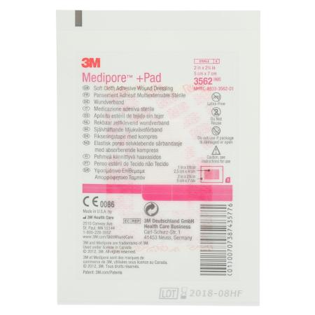Preview: 3M™ Medipore™ + Pad Steriler Wundverband mit Wundauflage, 3562E, 5 cm x 7 cm, 50 Stück/Packung