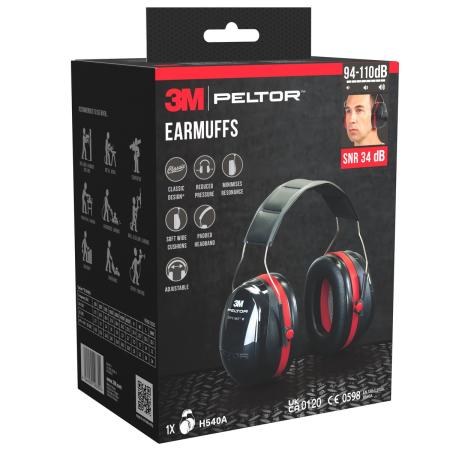 Preview: 3M™ PELTOR™ Optime™ III Kapselgehörschutz H540A, SNR-Wert 34 dB, Schwarz/Rot