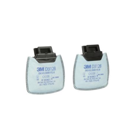 Preview: 3M™ Secure Click™ Partikelfilter, mit zusätzlichem Schutz vor organischen Dämpfen und sauren Gasen unter Grenzwert sowie vor Ozon bis zum 10-Fachen des AGW, P2 R, D3128