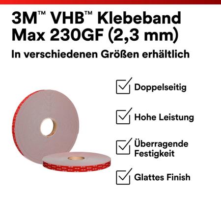 Preview: 3M™ VHB™ Klebeband Max-230GF, Grau, 1120 mm x 22 m, 2.3 mm, Schutzfolie