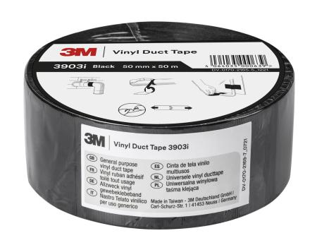 3M™ Vinyl-Klebeband 3903i, Schwarz, 50 mm x 50 m, 0.19 mm