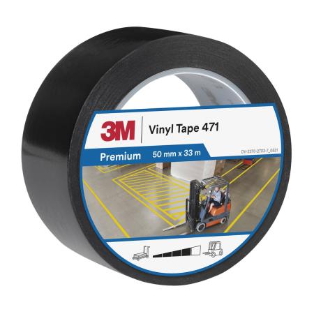 3M™ Weich-PVC-Klebeband 471, Schwarz, 50 mm x 33 m, 0.14 mm, einzelverpackt