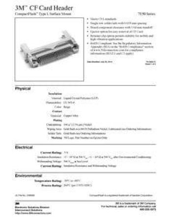 3M™ N7E50-7516-PG-20, CF Speicherkartenstecker Typ I, 7E50 Serie, 0,635 mm, 0,64 µm Au, Beige