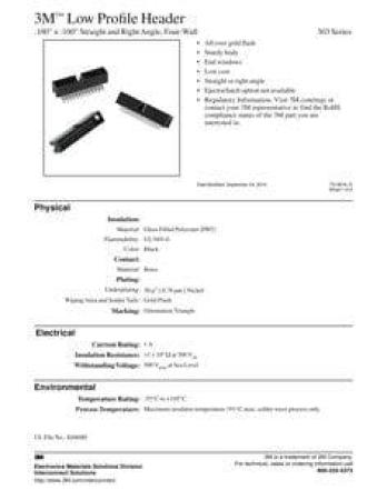 3M™ 30310-6002 HB, Wannenstiftstecker, Low Profile, 10-pol, 303 Serie, 0,1 mm, Flash Au