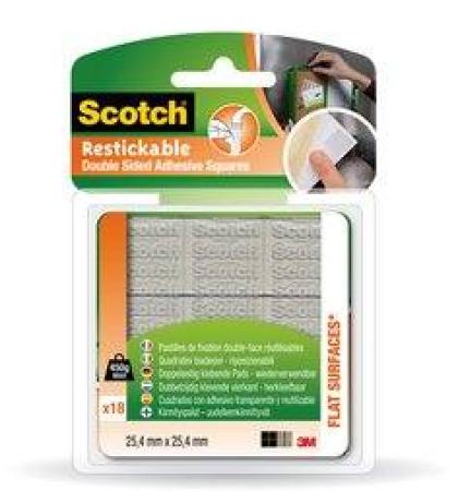 Scotch® Wiederablösbare doppelseitige Klebepads, 24 mm x 24 mm, 18 Klebepads