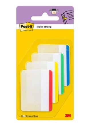 Post-it® Index Strong Ablagetabs, Groß, Verschiedene Farben, 50.8 mm x 38.1 mm, 24 Haftstreifen/Spender, 1 Spender/Packung