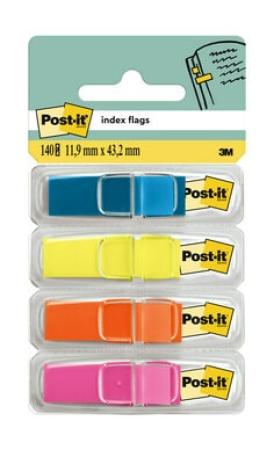Post-it® Index Haftstreifen, Mini, Transluzente Farben, 11.9 mm x 43.2 mm, 35 Haftstreifen/Spender, 4 Spender/Packung