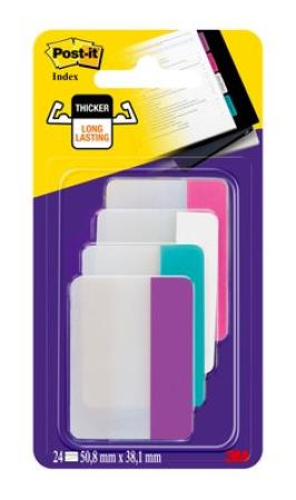 Post-it® Index Strong Ablagetabs, Groß, Verschiedene Farben, Gebogen, 50.8 mm x 38.1 mm, 24 Haftstreifen/Spender, 1 Spender/Packung